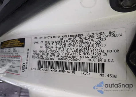 2006 Toyota Tacoma Prerunner V6 from USA, damaged, VIN 5TETU62N66Z175486